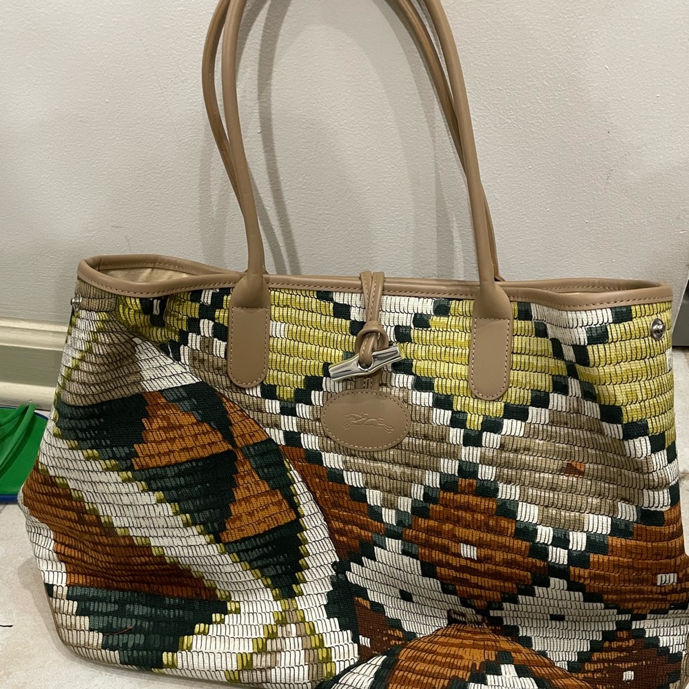 Longchamp Roseau Paniers D'art Shoulder Bag in Lime/Sienna/Multi - Picture 10 of 13